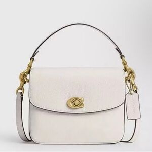 White Leather Shoulder Bag with Gold Hardware